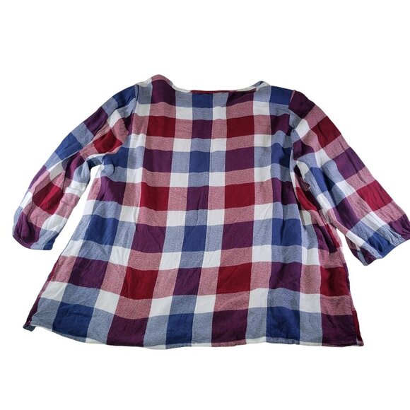 Lane Bryant Women Red/Blue/White  Plaid Rayon Long Sleeve Tunic Top Size 20 - Picture 7 of 8